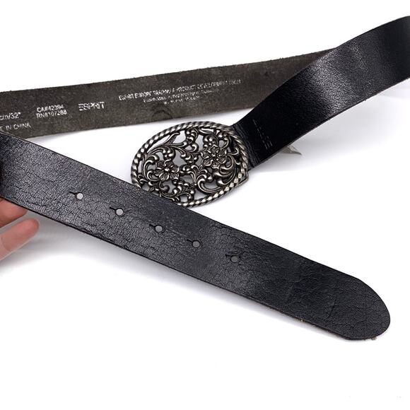 ESPRIT Genuine Leather Belt Floral Belt Buckle Black Silver 80CM main image 5